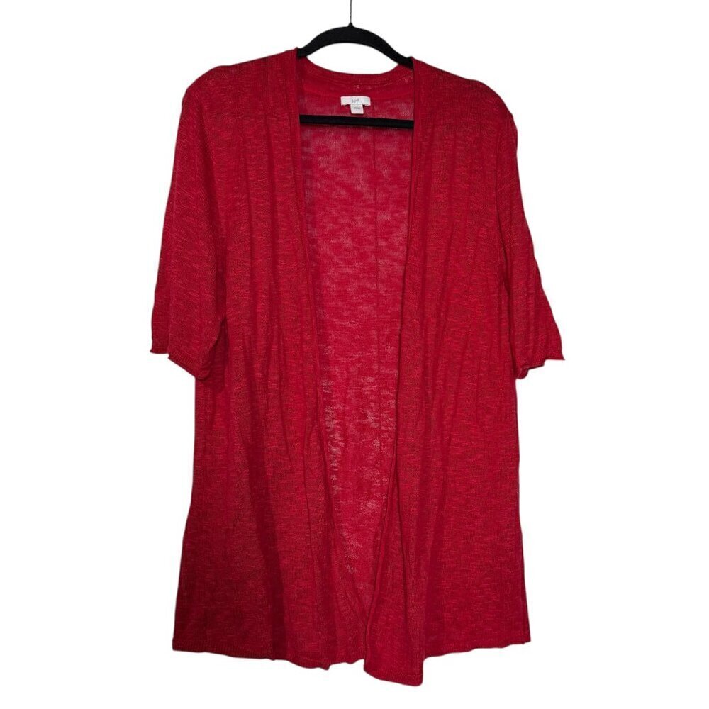 J. Jill Linen Blend Slub Knit Cardigan Open Front Lightweight Red Size Large